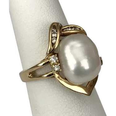 18K YG South Sea Semi Baroque  Pearl and Diamond … - image 1