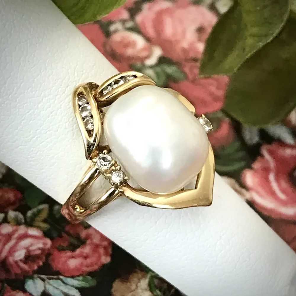 18K YG South Sea Semi Baroque  Pearl and Diamond … - image 2