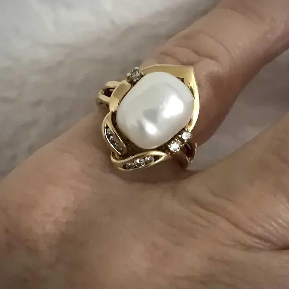 18K YG South Sea Semi Baroque  Pearl and Diamond … - image 3