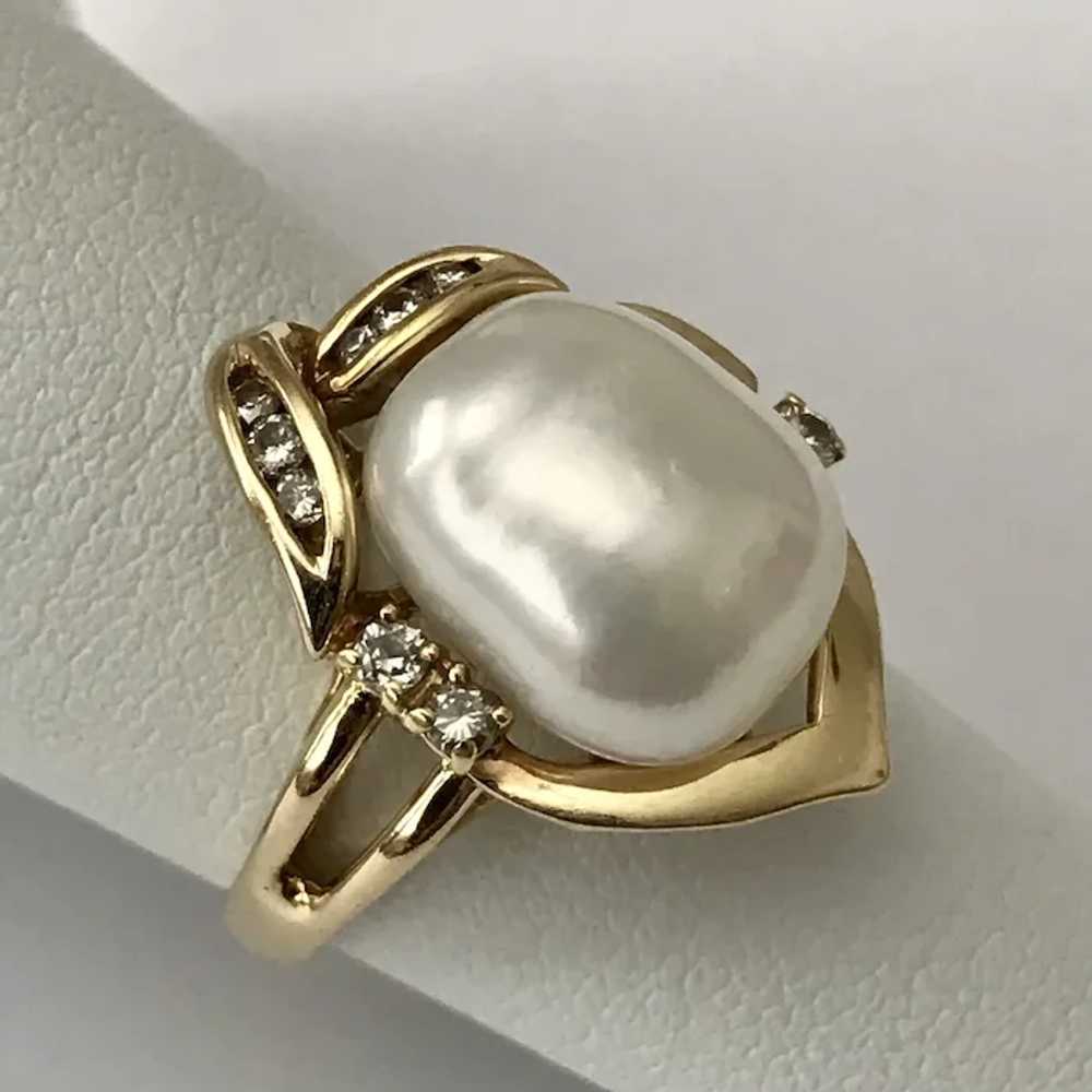 18K YG South Sea Semi Baroque  Pearl and Diamond … - image 4