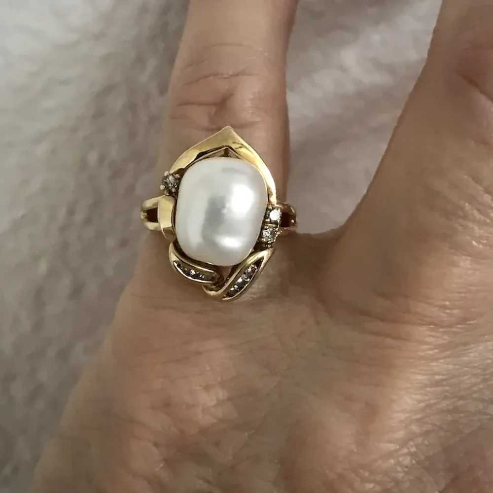 18K YG South Sea Semi Baroque  Pearl and Diamond … - image 5