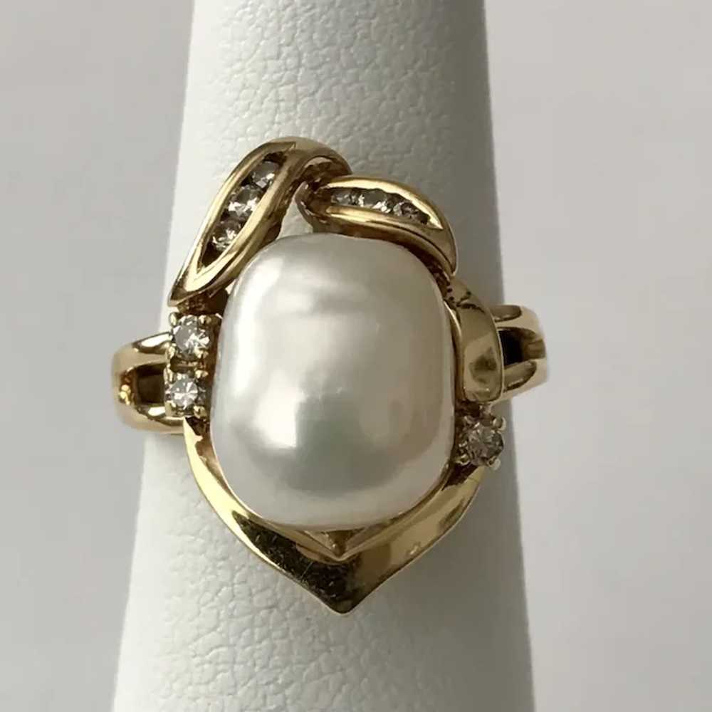 18K YG South Sea Semi Baroque  Pearl and Diamond … - image 6