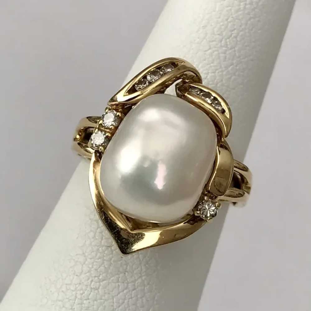 18K YG South Sea Semi Baroque  Pearl and Diamond … - image 7