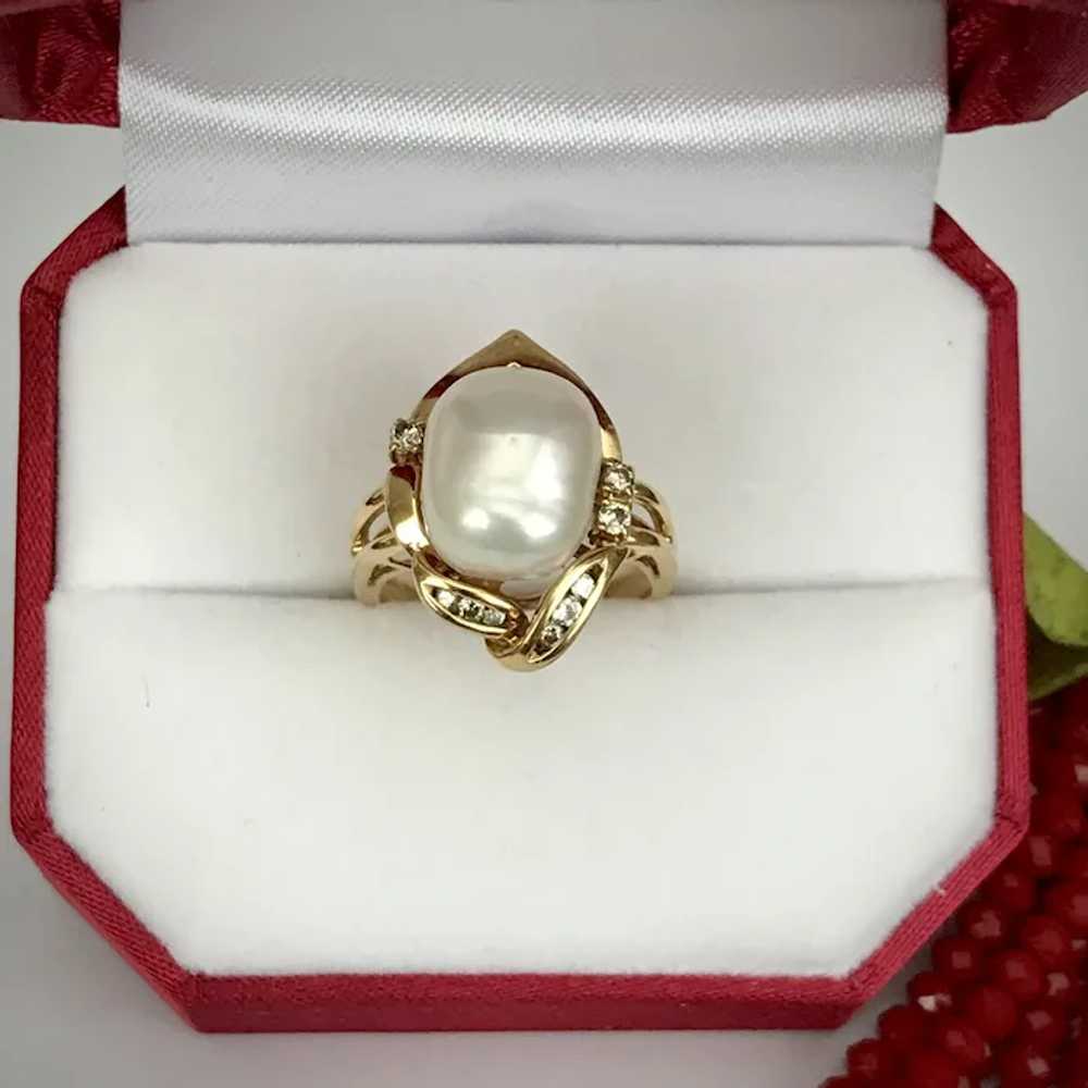 18K YG South Sea Semi Baroque  Pearl and Diamond … - image 8