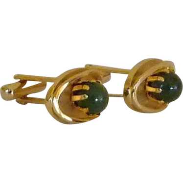 Classic Green Jade Gold Tone Cufflinks Cuff Links