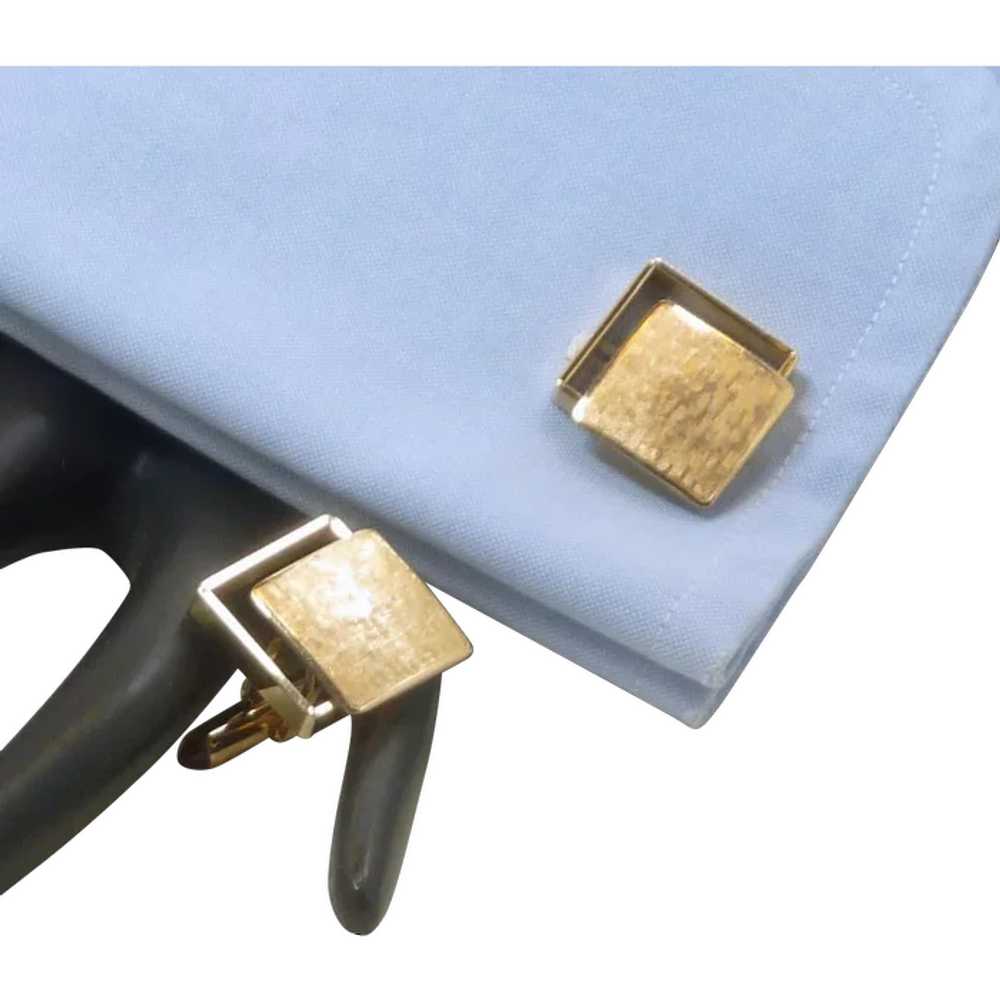 Krementz Brushed Gold Tone Square Cufflinks Cuff … - image 2