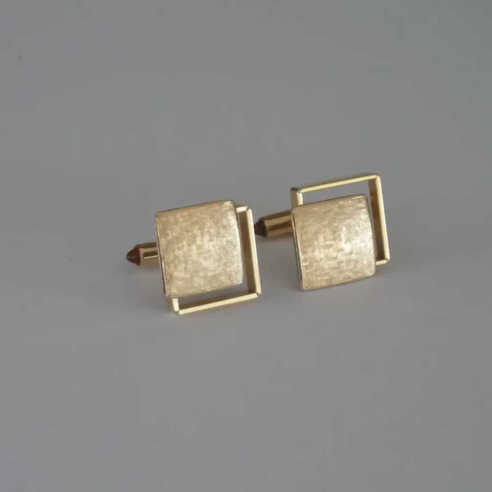 Krementz Brushed Gold Tone Square Cufflinks Cuff … - image 3