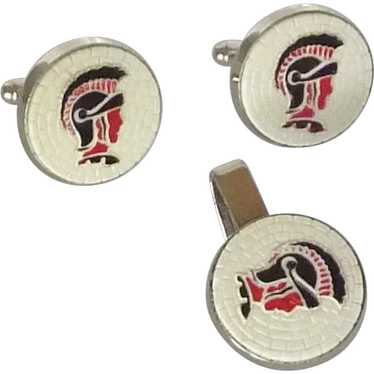 Red, Black and White Mosaic Like Spartan Cufflink… - image 1