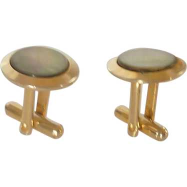 Gold Tone Black Mother of Pearl Cuff Links Cuffli… - image 1