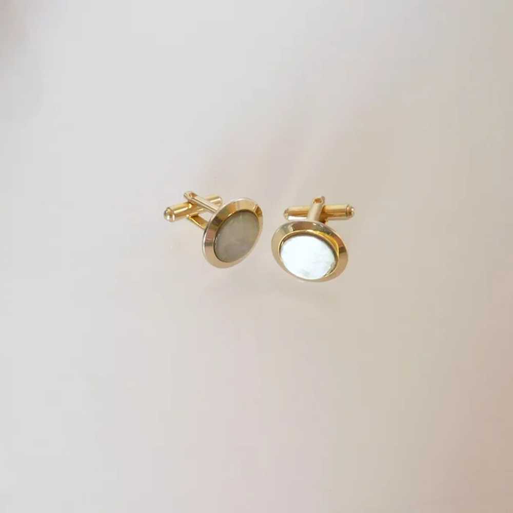 Gold Tone Black Mother of Pearl Cuff Links Cuffli… - image 2