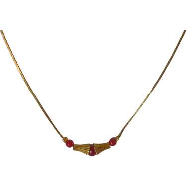 Red Beads and Gold Tone Dainty Necklace - image 1