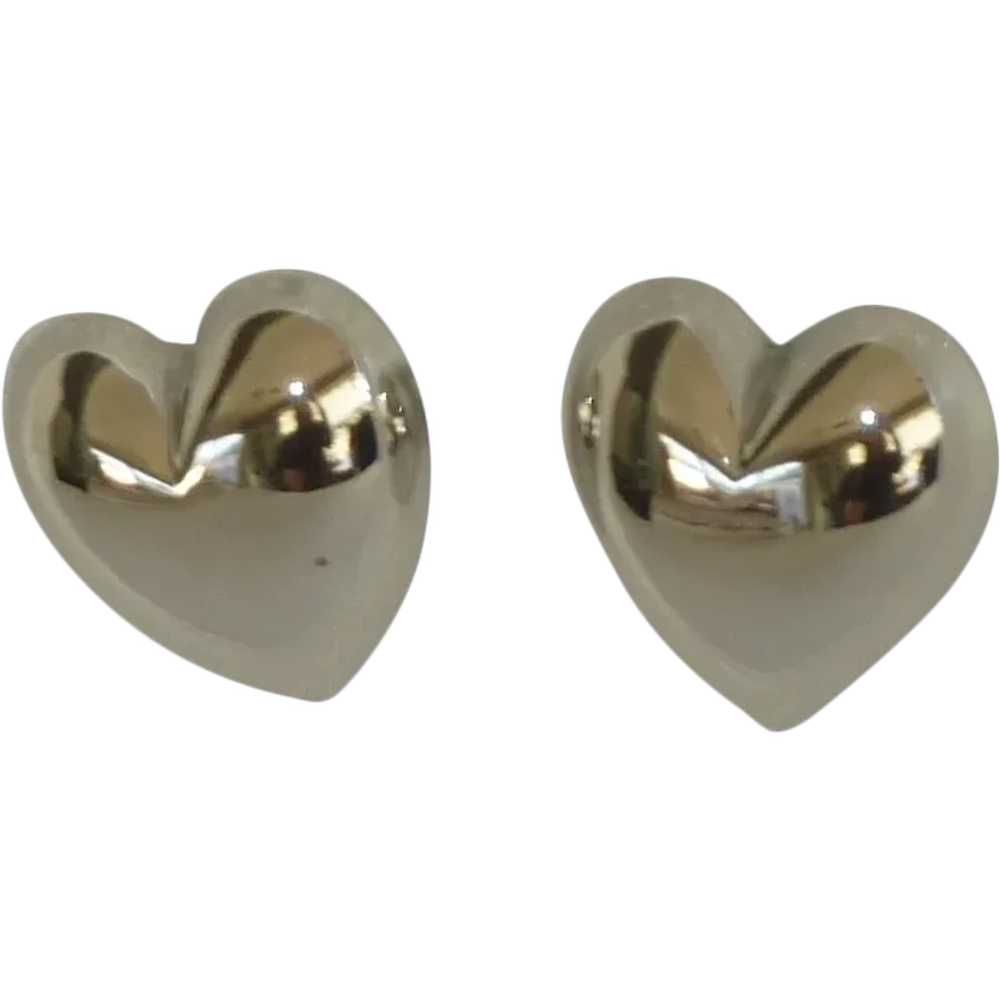 Silver Tone Heart Shape Post Pierced Earrings - image 1