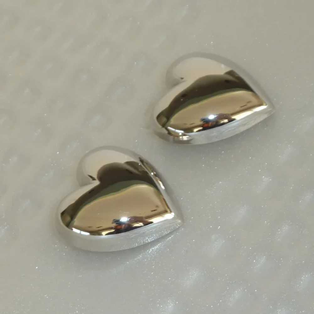 Silver Tone Heart Shape Post Pierced Earrings - image 3