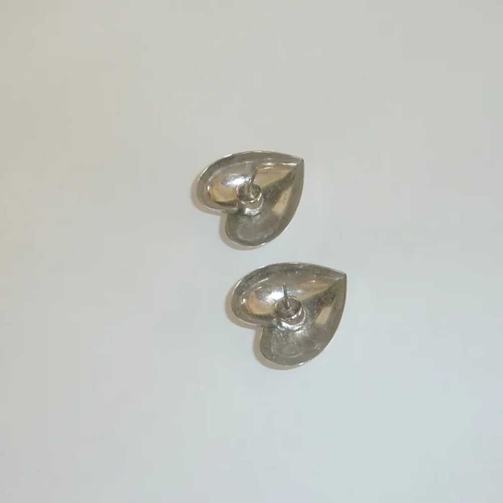 Silver Tone Heart Shape Post Pierced Earrings - image 4