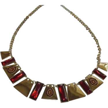 Gold Tone and Red Statement Necklace