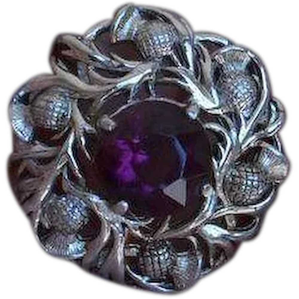 Faux Amethyst Thistle Brooch Pin - image 1