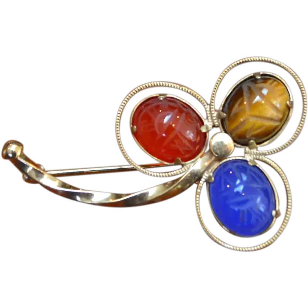 D'ABROS Gold Filled Scarab Clover Brooch Pin - image 1