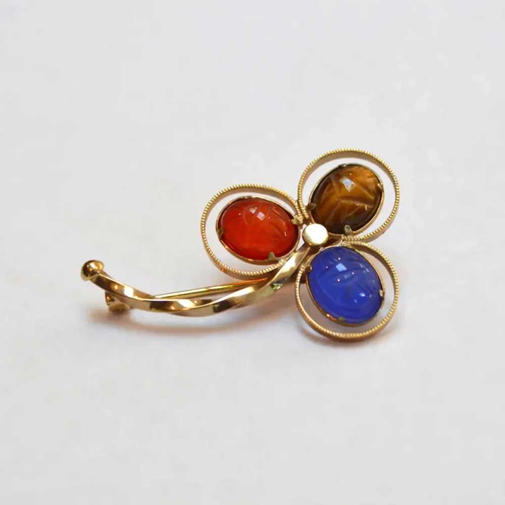 D'ABROS Gold Filled Scarab Clover Brooch Pin - image 3