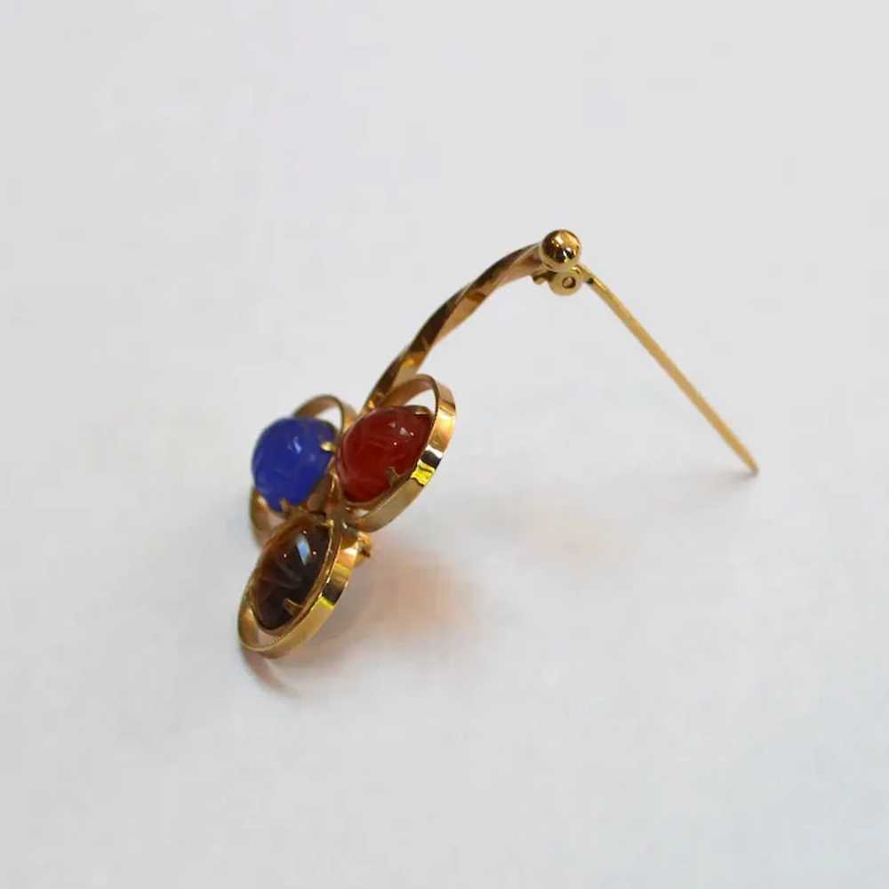 D'ABROS Gold Filled Scarab Clover Brooch Pin - image 4