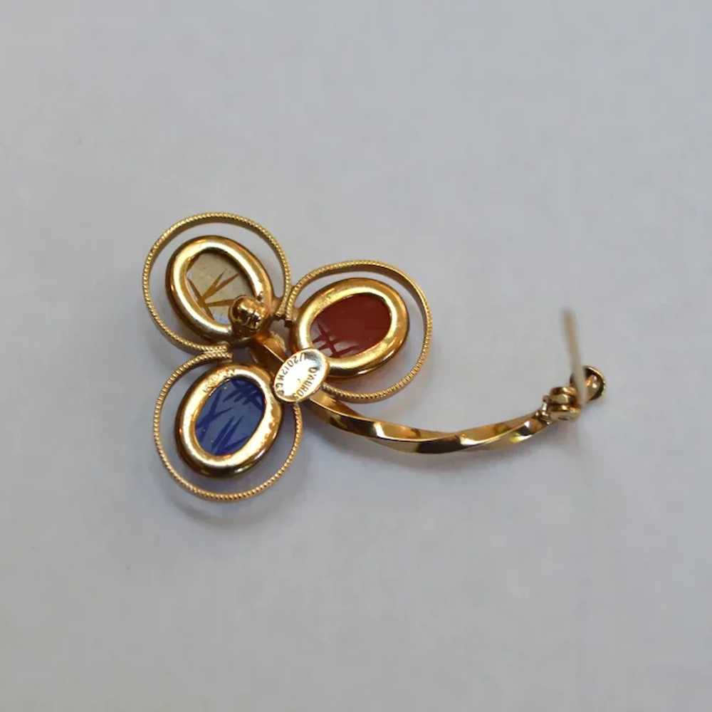 D'ABROS Gold Filled Scarab Clover Brooch Pin - image 6