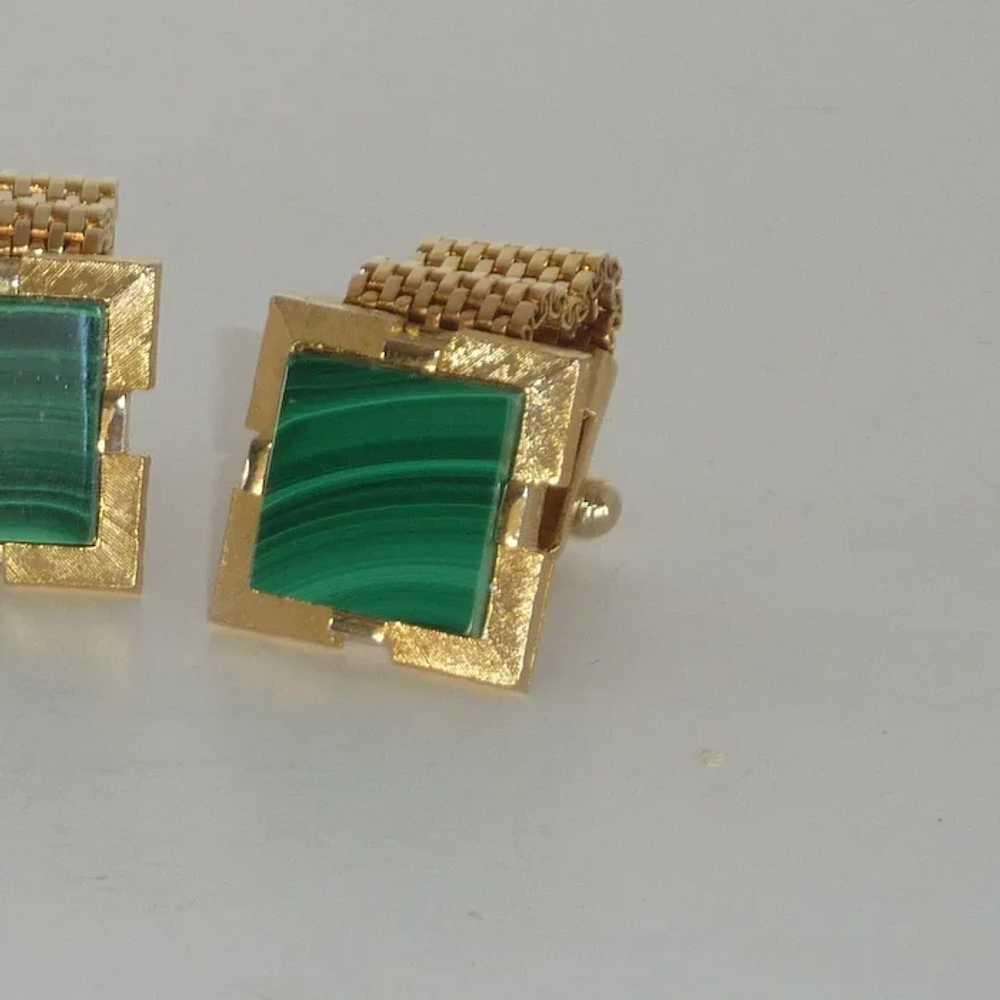 Malachite Stone Gold Tone Wrap Around Cufflinks C… - image 4