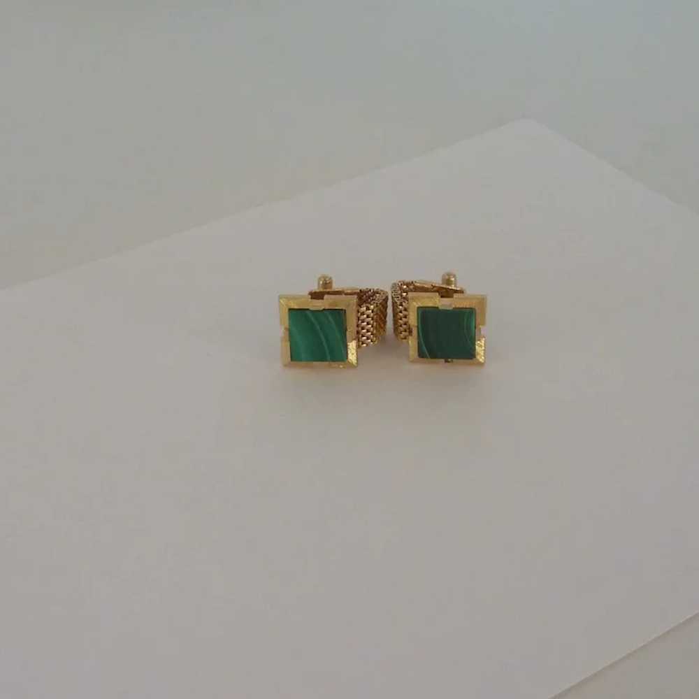 Malachite Stone Gold Tone Wrap Around Cufflinks C… - image 5