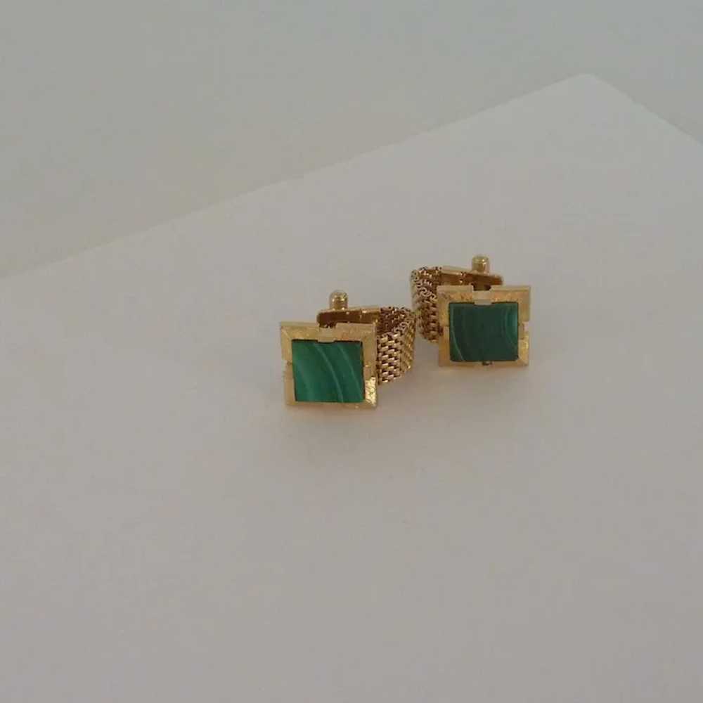 Malachite Stone Gold Tone Wrap Around Cufflinks C… - image 6