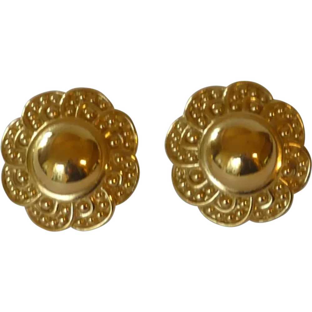 Trifari Signed Gold Tone Round Pierced Earrings - image 1