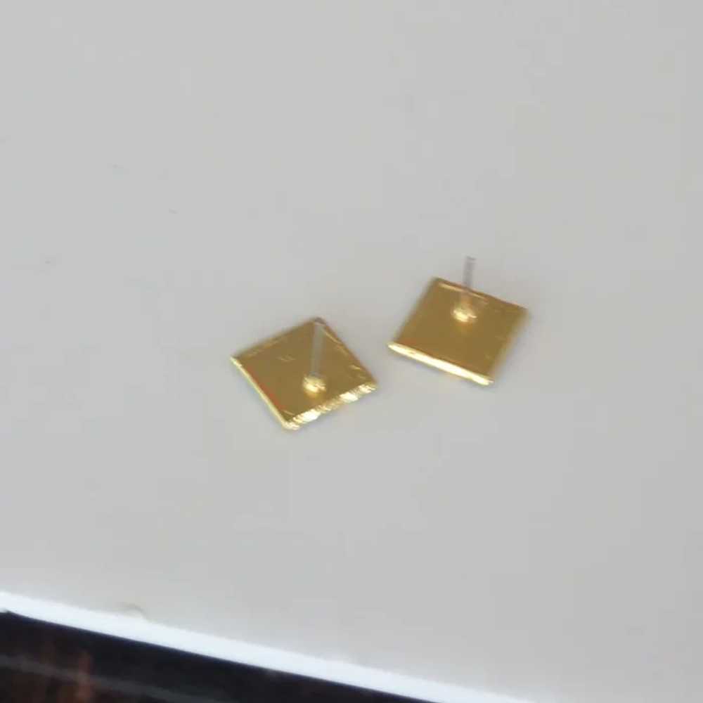 Enameled Aqua Gold Tone Square Pierced Earrings - image 2