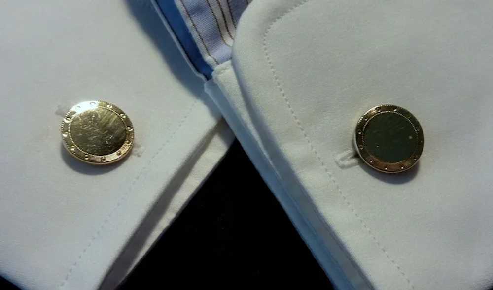 Small Gold Tone Round Cuff Link Cufflinks - image 3