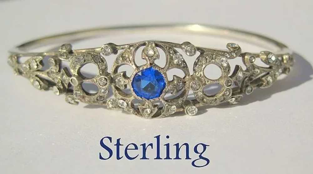 Sterling Bangle Bracelet, Vintage Art Deco, Sapph… - image 2
