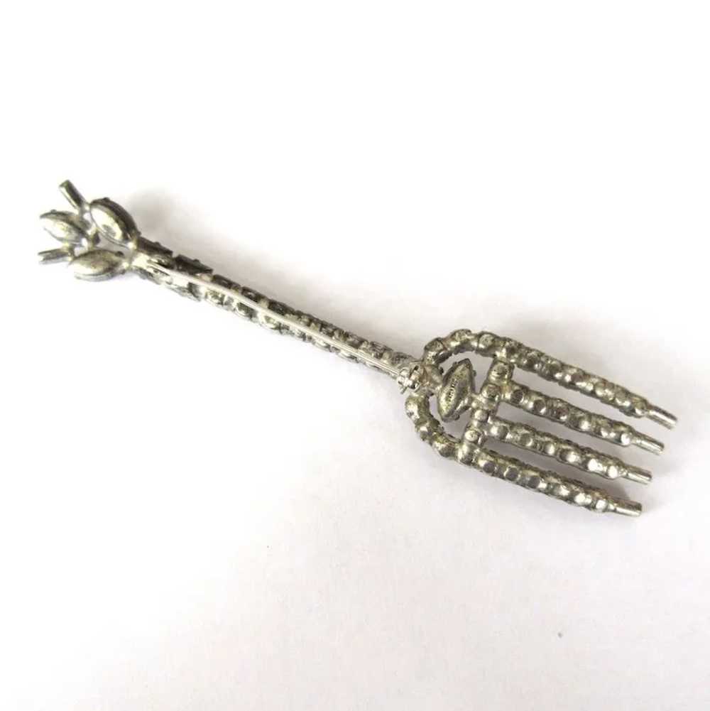 Sterling Rhinestone Fork Brooch, Vintage 50's Pin… - image 2