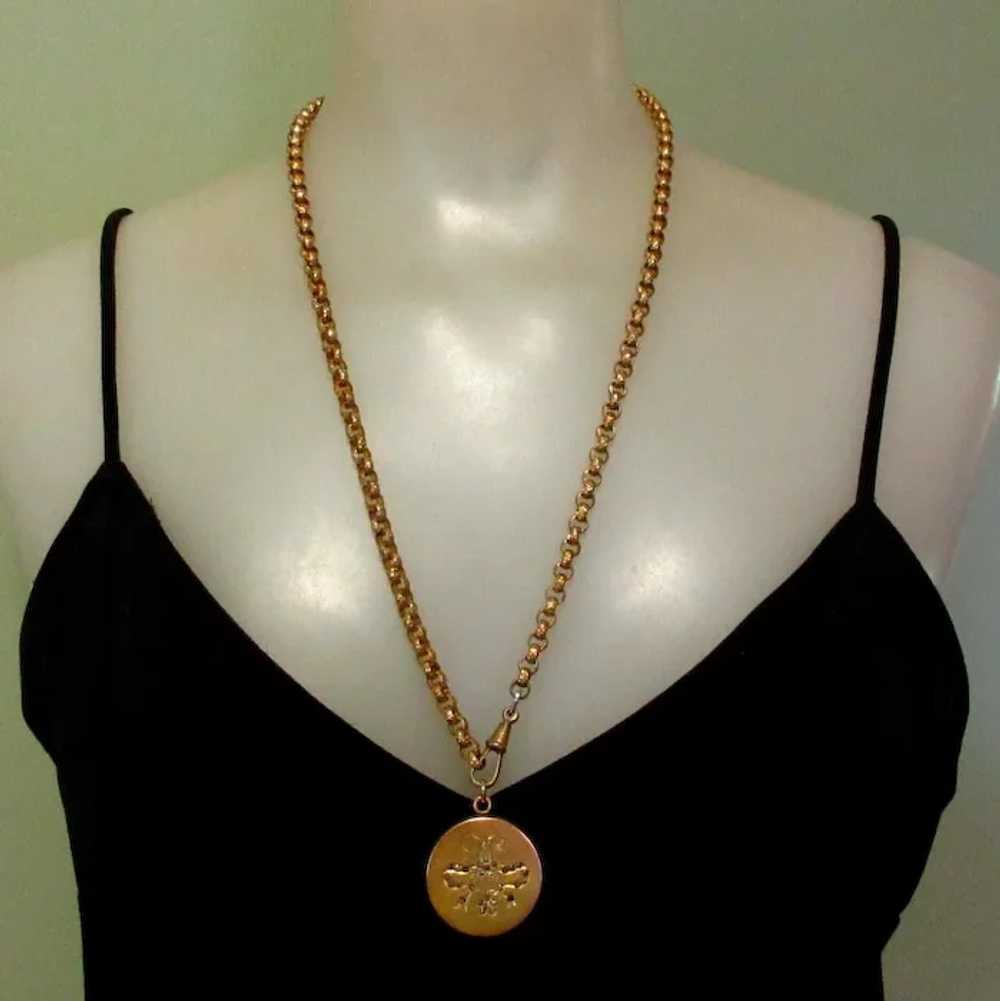 French Antique 18K Gold Plated Guard Chain with 3 Gold Filled Charms - -  Ruby Lane