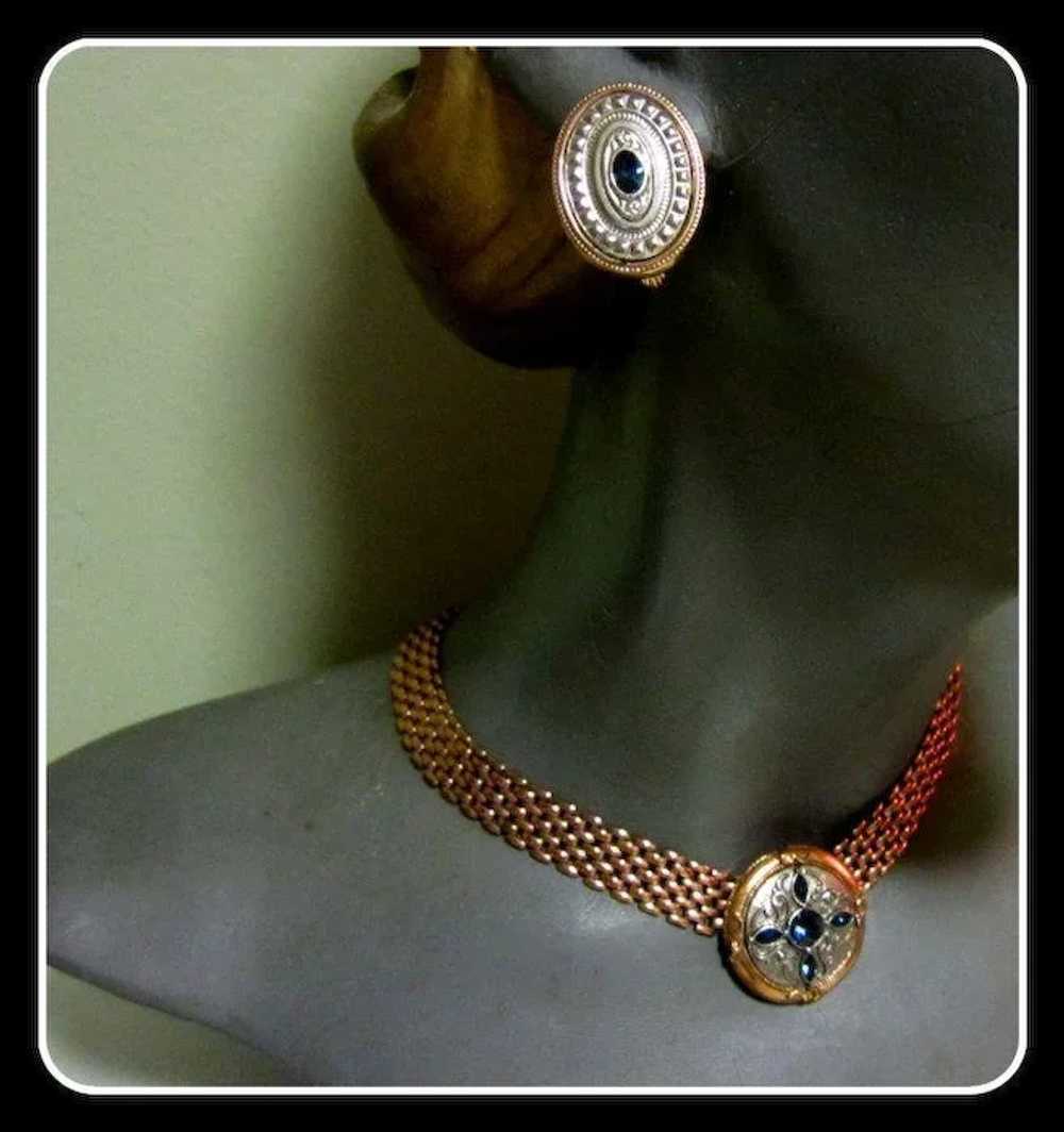 Victorian Revival Necklace & Earrings, Rhinestone… - image 3