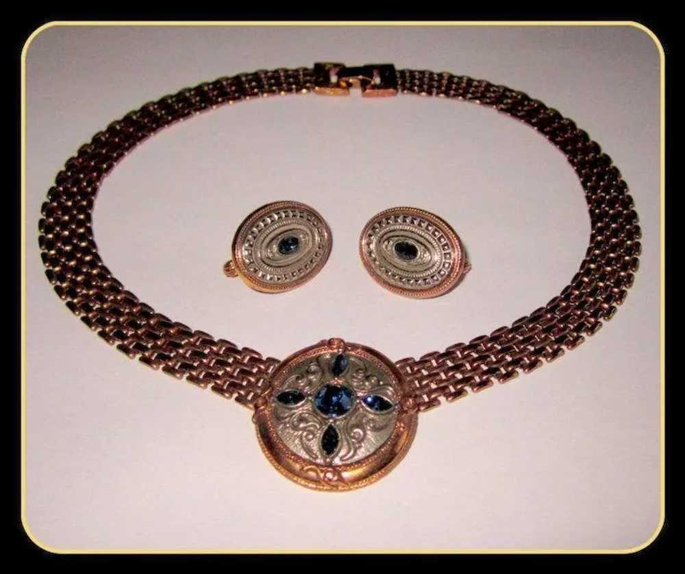 Victorian Revival Necklace & Earrings, Rhinestone… - image 5