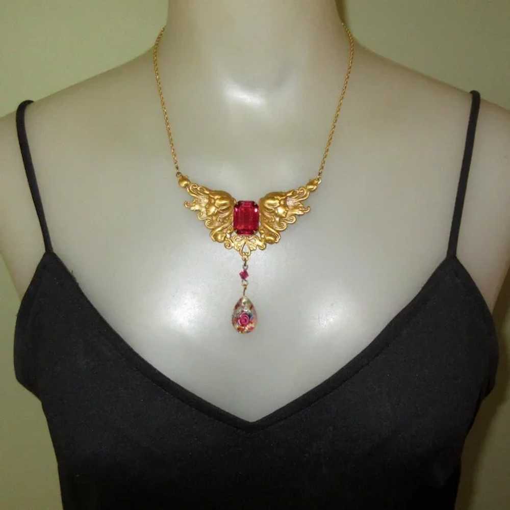 Vintage Art Glass Necklace & Earrings, Art Nouvea… - image 4