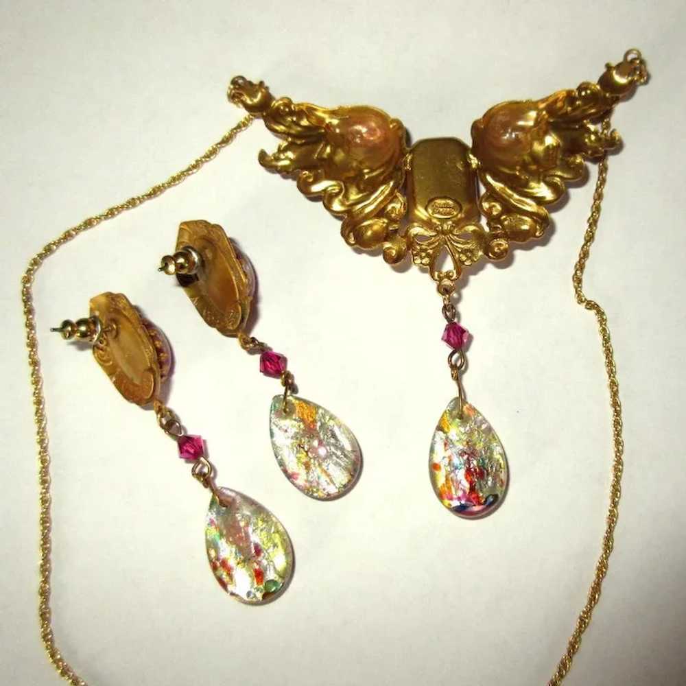 Vintage Art Glass Necklace & Earrings, Art Nouvea… - image 7