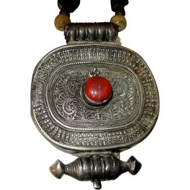 Antique Tibetan Silver Gau Necklace - image 1