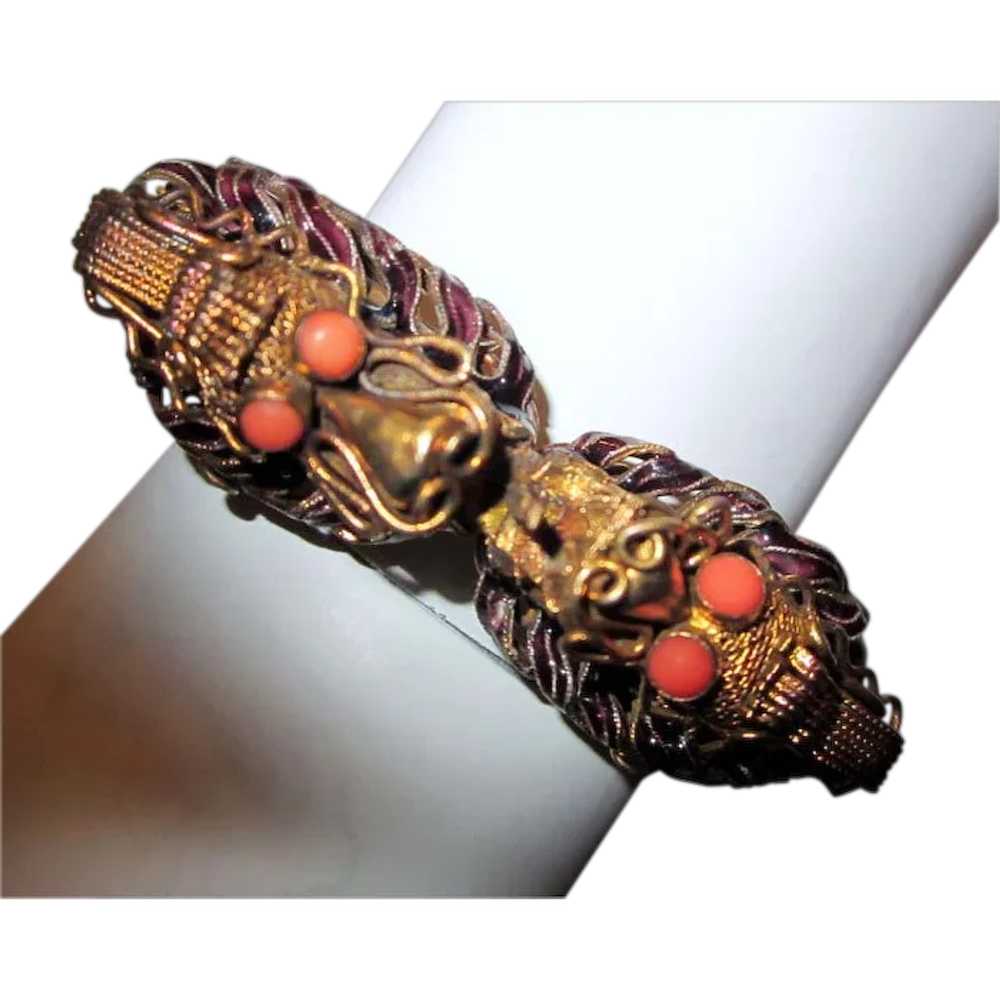 Chinese-Double Dragon Vermeil Bracelet with Ename… - image 1