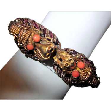 Chinese-Double Dragon Vermeil Bracelet with Ename… - image 1