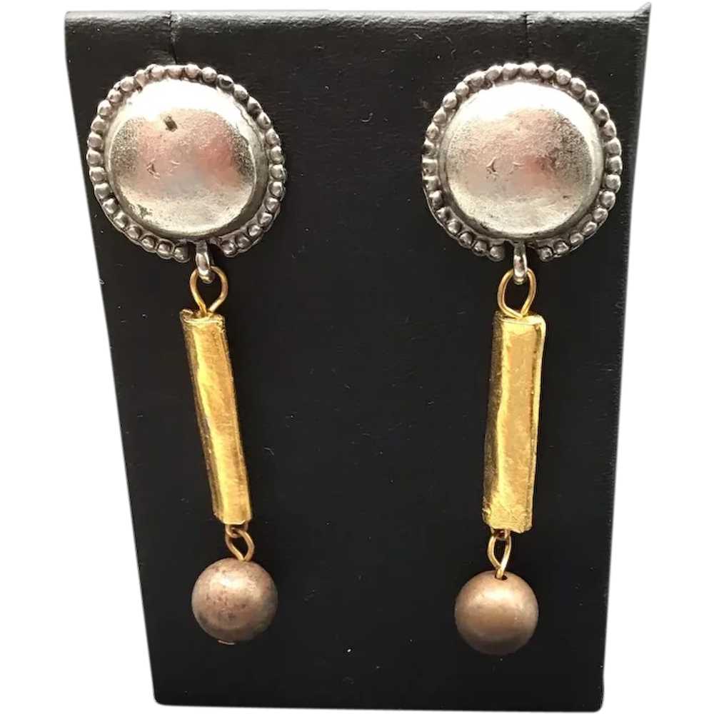 Multi Tone Earrings Silver Copper Gold Dangles Mi… - image 1