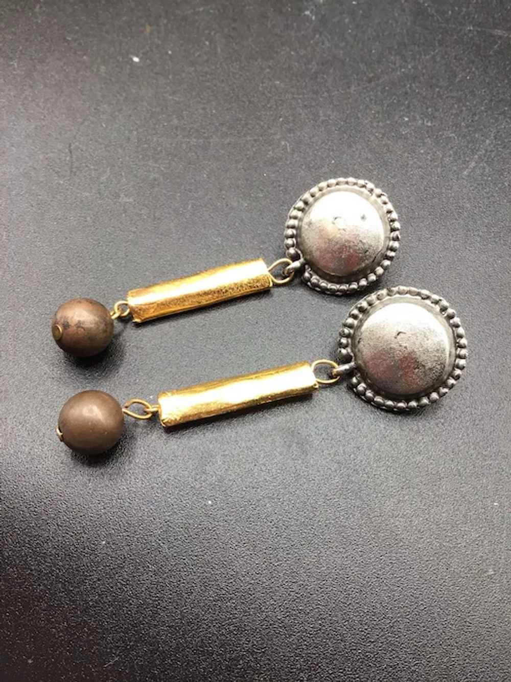 Multi Tone Earrings Silver Copper Gold Dangles Mi… - image 2