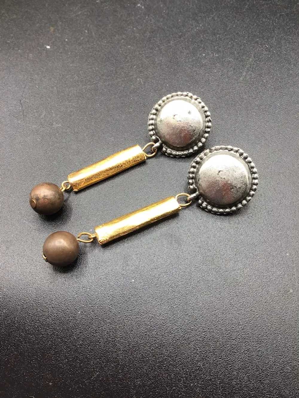 Multi Tone Earrings Silver Copper Gold Dangles Mi… - image 3
