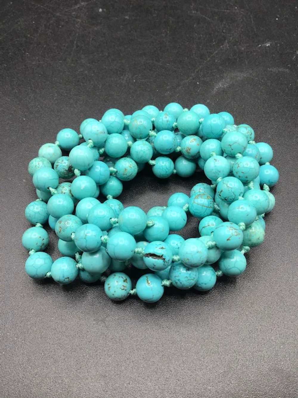 Dyed Turquoise Howlite Necklace Hand Knotted Roun… - image 3