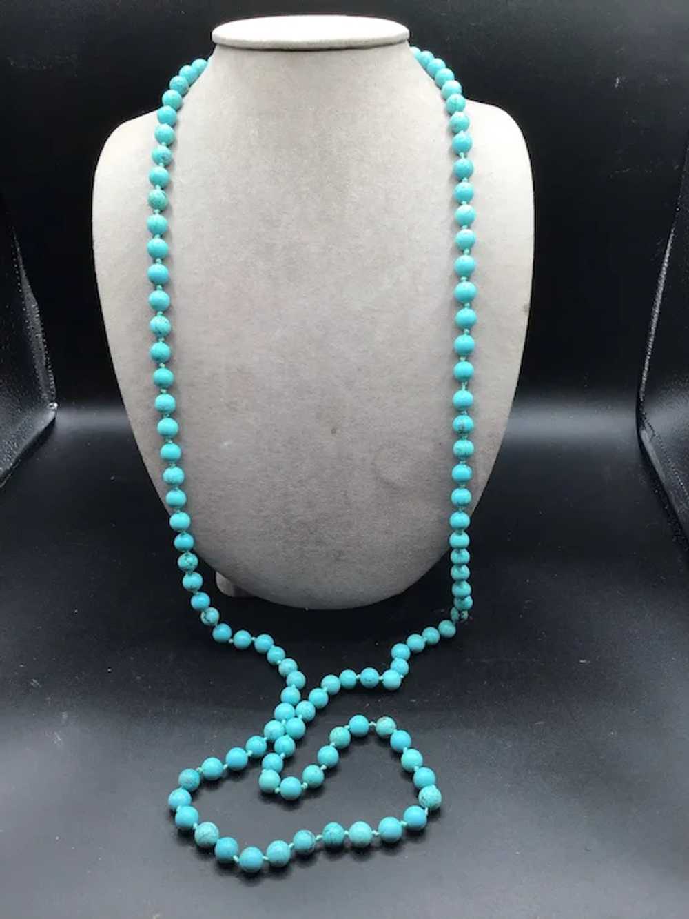 Dyed Turquoise Howlite Necklace Hand Knotted Roun… - image 4