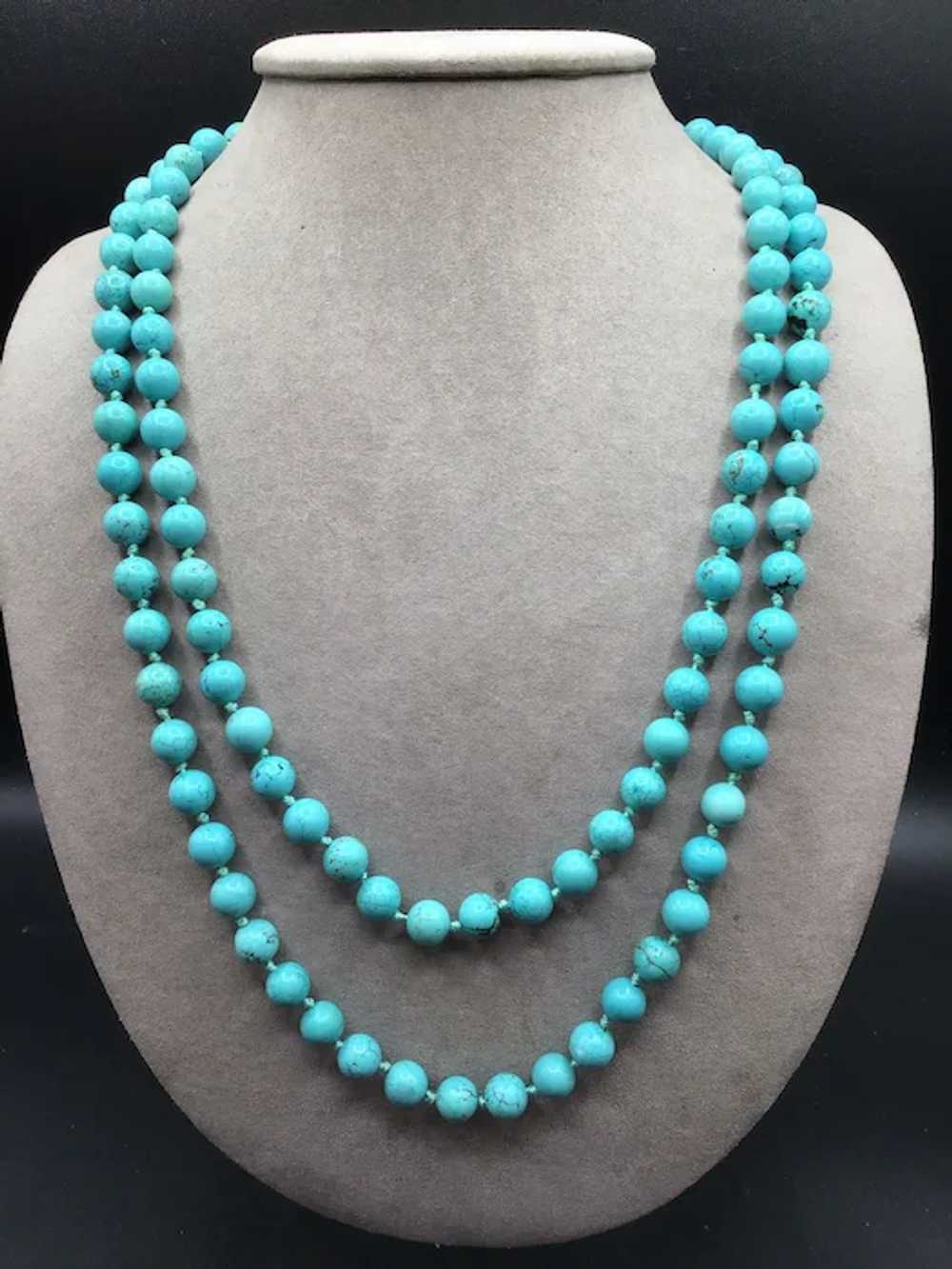 Dyed Turquoise Howlite Necklace Hand Knotted Roun… - image 5