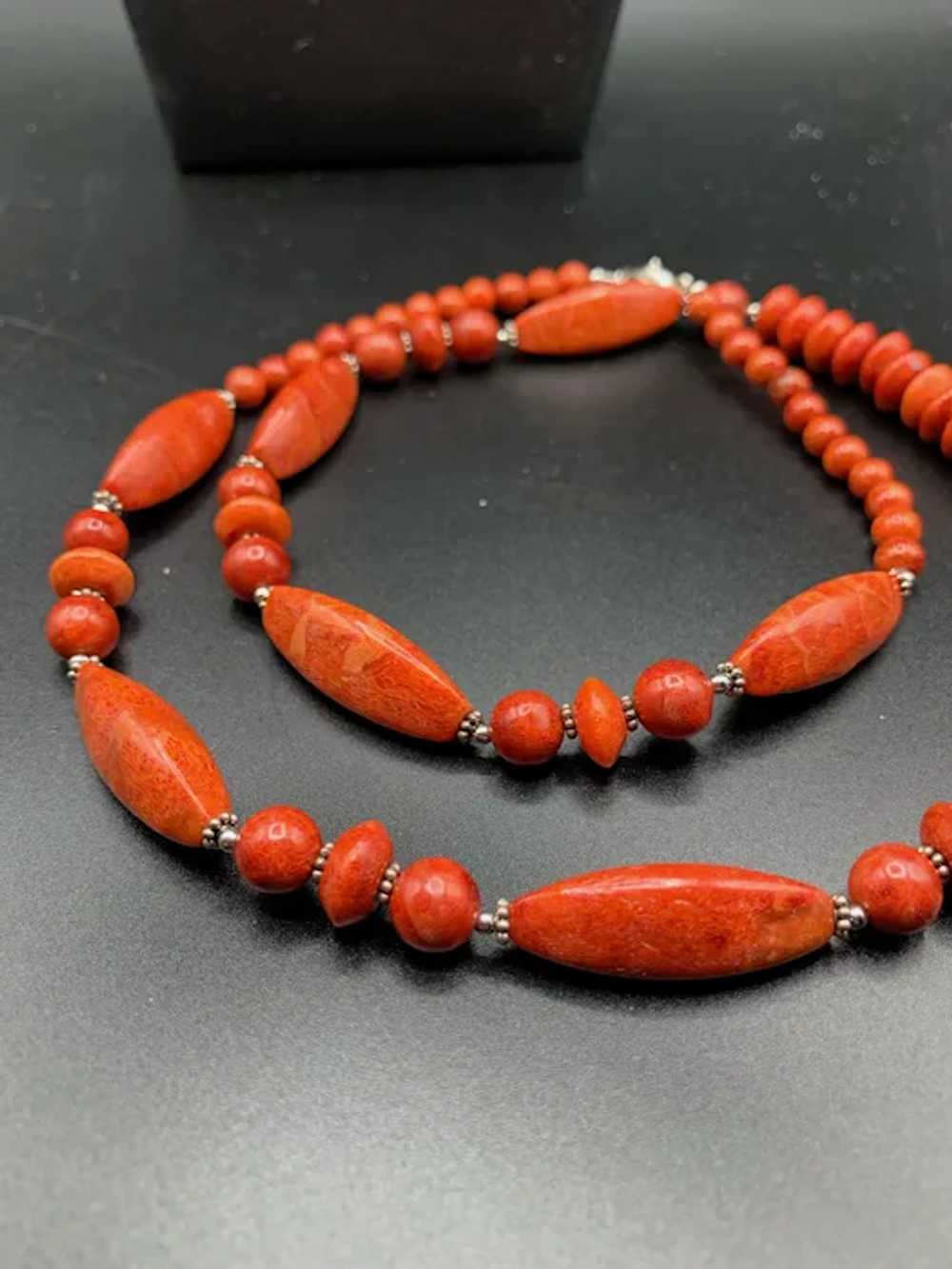 Genuine Apple Coral beaded necklace with Sterling… - image 3