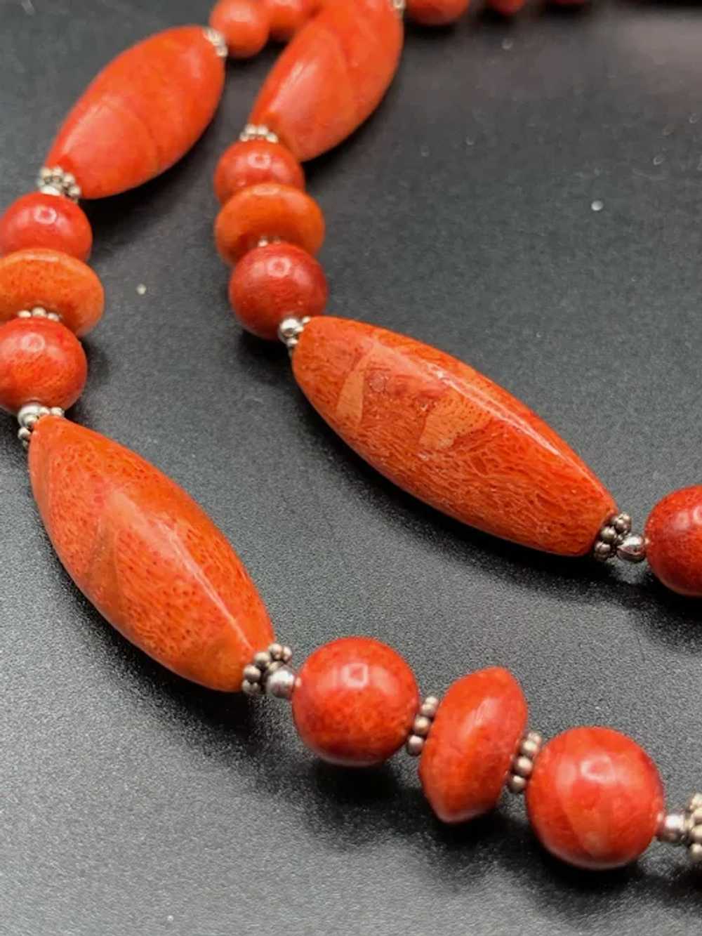 Genuine Apple Coral beaded necklace with Sterling… - image 4