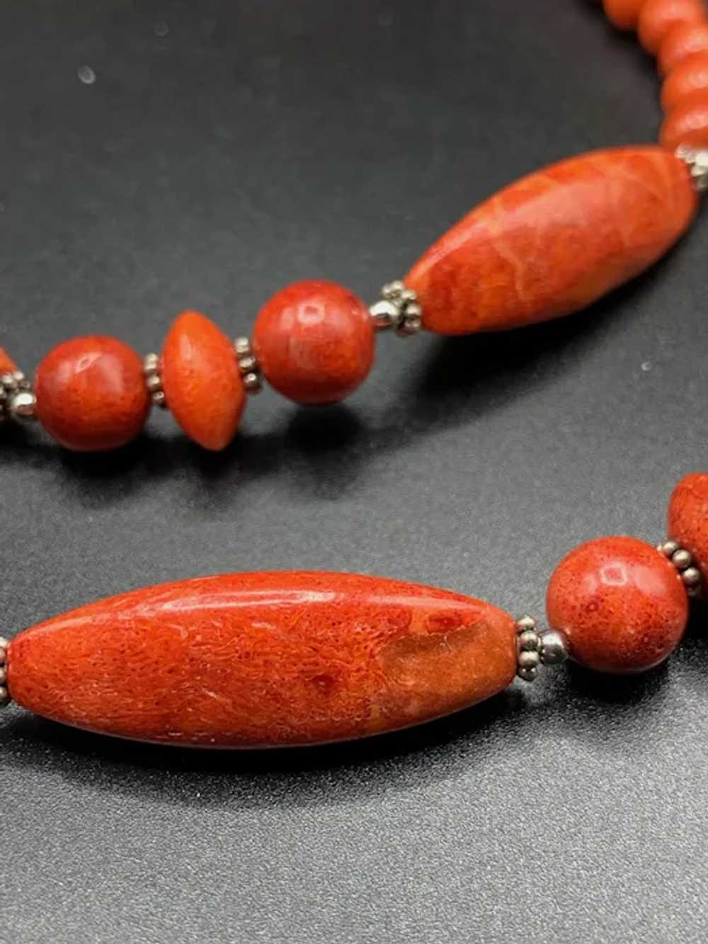 Genuine Apple Coral beaded necklace with Sterling… - image 5