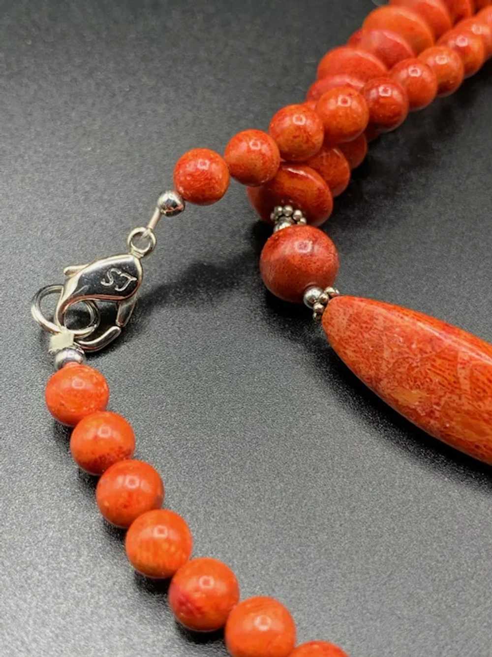 Genuine Apple Coral beaded necklace with Sterling… - image 6